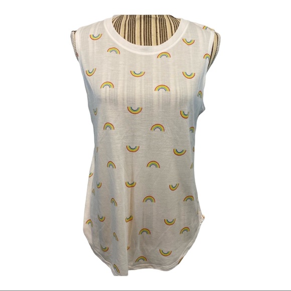 Modern Lux Tops - Rainbow sleeveless white large muscle tee